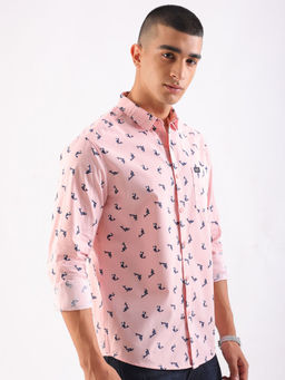 The Indian Garage Co - Men Printed Cutaway Collar Casual Shirt Pink