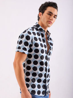 The Indian Garage Co - Men Geometric Printed Cutaway Collar Casual Shirt Blue