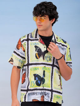 The Indian Garage Co - Men Oversized Tropical Cuban Collar Resort Wear Shirt Green