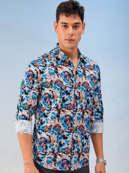 The Indian Garage Co - Men Abstract Printed Cutaway Collar Party Wear Shirt Multi-Color