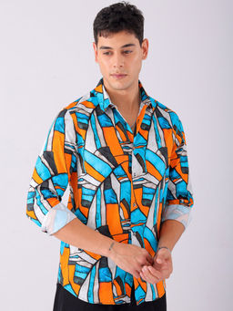 The Indian Garage Co - Men Abstract Printed Cutaway Collar Party Wear Shirt Multi-Color