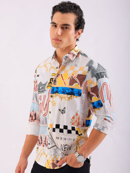 The Indian Garage Co - Men Mix & Match Cutaway Collar Party Wear Shirt Off White
