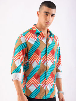 The Indian Garage Co - Men Abstract Printed Cutaway Collar Party Wear Shirt Multi-Color