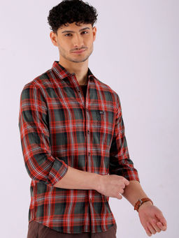 The Indian Garage Co - Men Checks Cutaway Collar Casual Shirt Green