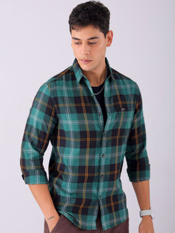 The Indian Garage Co - Men Checks Cutaway Collar Casual Shirt Teal