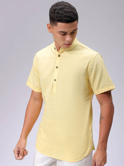 The Indian Garage Co - Men Solid Mandarin Collar Casual Shirt Yellow