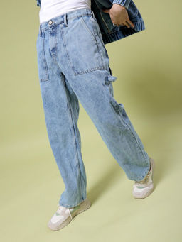The Indian Garage Co - Men Baggy Solid Mid Rise Stretchable Jeans Blue