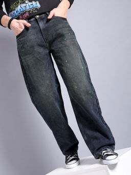 The Indian Garage Co - Men Baggy Solid Mid Rise Stretchable Jeans Navy Blue