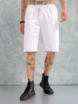 The Indian Garage Co - Men Solid Mid Rise Denim Shorts White