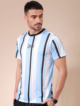The Indian Garage Co - Men Stripes Round Neck T-Shirt Blue