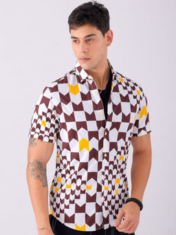 The Indian Garage Co - Men Psychedelic Cutaway Collar Casual Shirt Multi-Color