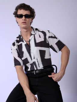 The Indian Garage Co - Men Abstract Printed Cuban Collar Resort Wear Shirt White