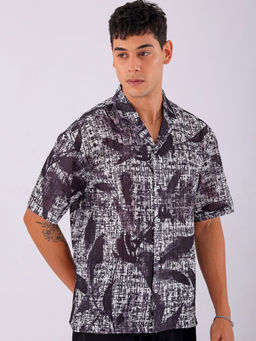 The Indian Garage Co - Men Abstract Printed Cuban Collar Resort Wear Shirt White