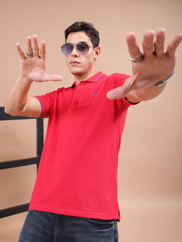 The Indian Garage Co - Men Solid Polo T-Shirt Red