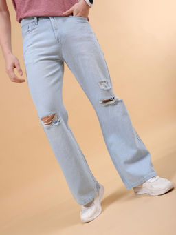The Indian Garage Co - Men Bootcut Solid Mid Rise Jeans Blue