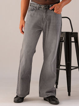 The Indian Garage Co - Men Bootcut Solid Mid Rise Jeans Grey