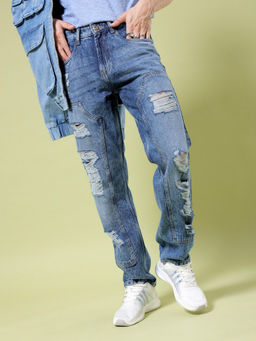 The Indian Garage Co - Men Vintage Straight Fit Distressed Mid Rise Jeans Blue