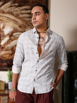 The Indian Garage Co - Men Indie Printed Cutaway Collar Resort Wear Shirt Blue