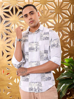 The Indian Garage Co - Men Indie Printed Cutaway Collar Resort Wear Shirt Grey