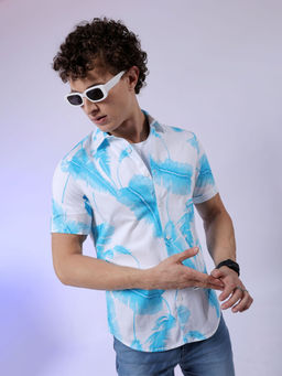 The Indian Garage Co - Men Tropical Cutaway Collar Casual Shirt Blue