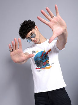 The Indian Garage Co - Men Print Round Neck T-Shirt White