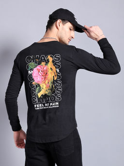 The Indian Garage Co - Men Graphic Back Printed Round Neck T-Shirt Black