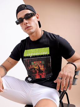 The Indian Garage Co - Men Graphic Back Printed Round Neck T-Shirt Black