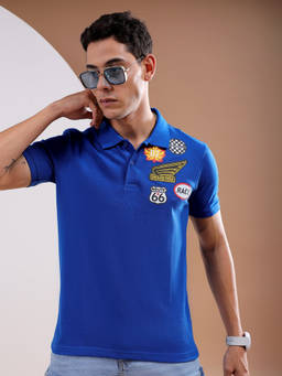 The Indian Garage Co - Men Print Polo T-Shirt Blue
