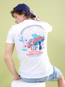 The Indian Garage Co - Men Graphic Back Printed Round Neck T-Shirt White