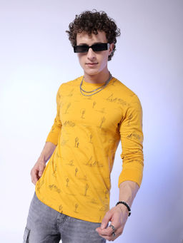 The Indian Garage Co - Men Tribal Print Round Neck T-Shirt Yellow