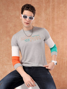 The Indian Garage Co - Men Colorblock Round Neck T-Shirt Grey