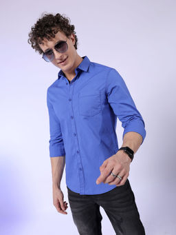 The Indian Garage Co - Men Solid Cutaway Collar Casual Shirt Blue