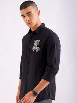 The Indian Garage Co - Men Graphic Print Cutaway Collar Party Wear Shirt Black