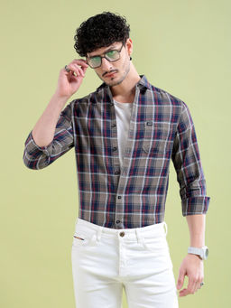 The Indian Garage Co - Men Checks Cutaway Collar Casual Shirt Multi-Color