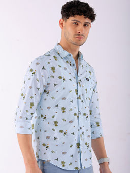 The Indian Garage Co - Men Printed Cutaway Collar Casual Shirt Blue