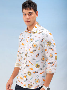 The Indian Garage Co - Men Printed Cutaway Collar Casual Shirt White