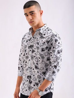 The Indian Garage Co - Men Printed Cutaway Collar Casual Shirt Off White