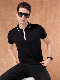 The Indian Garage Co - Men Solid Polo T-Shirt Black
