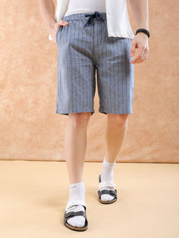 The Indian Garage Co - Men Vertical Stripes Mid Rise Shorts Navy Blue