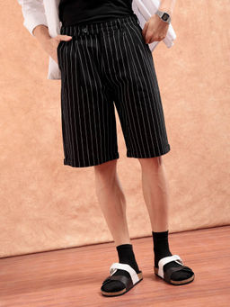 The Indian Garage Co - Men Stripes Mid Rise Shorts Black