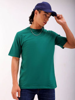 The Indian Garage Co - Men Solid Round Neck T-Shirt Teal