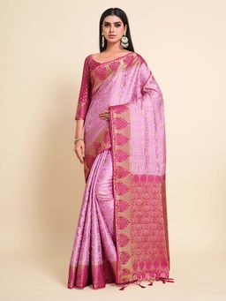Mimosa - Women'S Kanjivaram Art Silk Saree With Unstiched Blouse