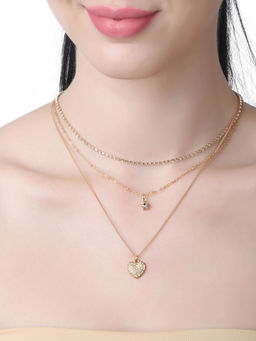 Lilly & Sparkle - Gold Toned 3 Layered Necklace with Cup Chain Crystal Heart & Star
