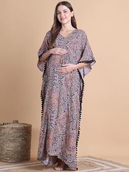 Secret Wish - Multi-Coloured Floral Rayon Maternity Kaftan