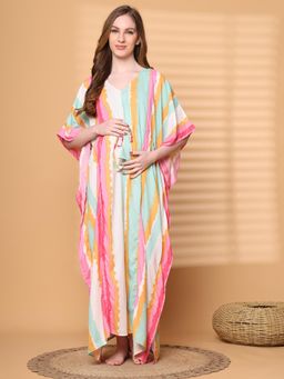 Secret Wish - Multi-Coloured Striped Rayon Maternity Kaftan