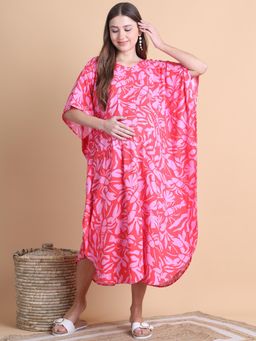Secret Wish - Pink Floral Rayon Maternity Kaftan Dress