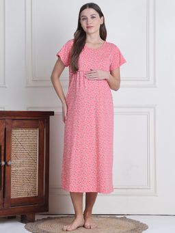 Secret Wish - Pink Floral Hosiery Maternity Nighty