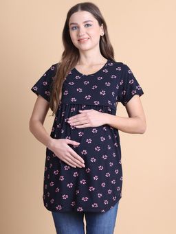 Secret Wish - Black Floral Hosiery Maternity Top