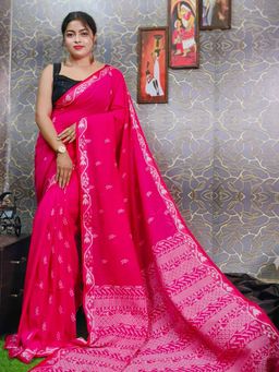 Odette - Women Rani Pink Woven Cotton Saree with Unstitched Blouse