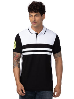 Spykar - Black Polo Collar Half Sleeves Blended T-Shirt for Men
